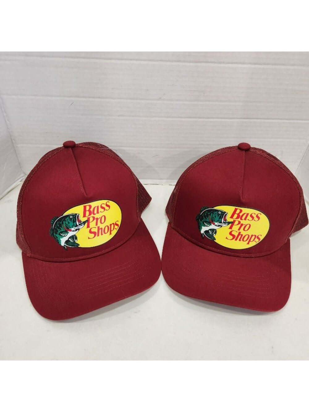 Bass Pro Shops Lot of 2 Snapback Hats Red Mesh Game Fishing Outdoor Trucker